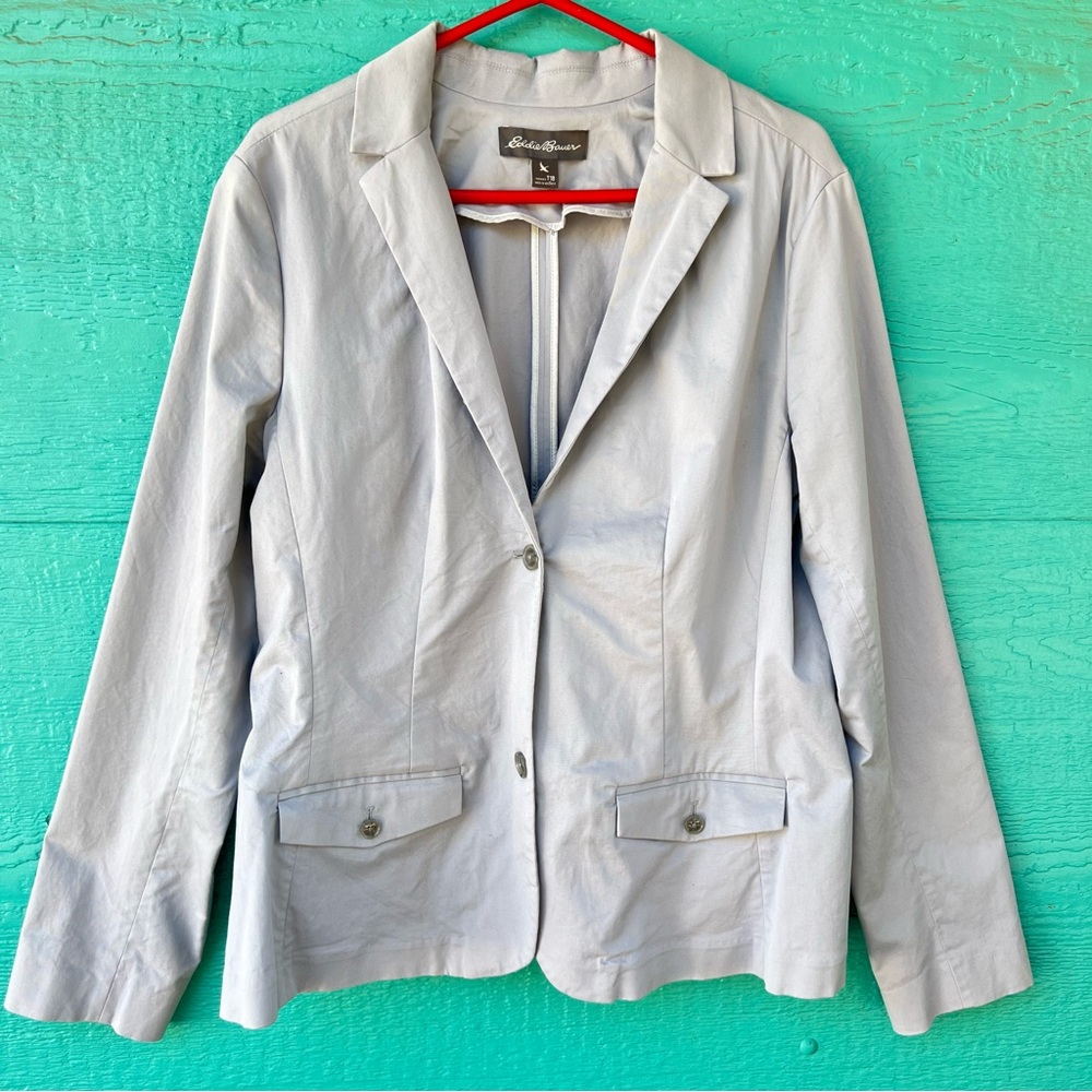 Eddie Bauer Light Gray Cotton Stretch Blazer XL Two Button Tailored Jacket